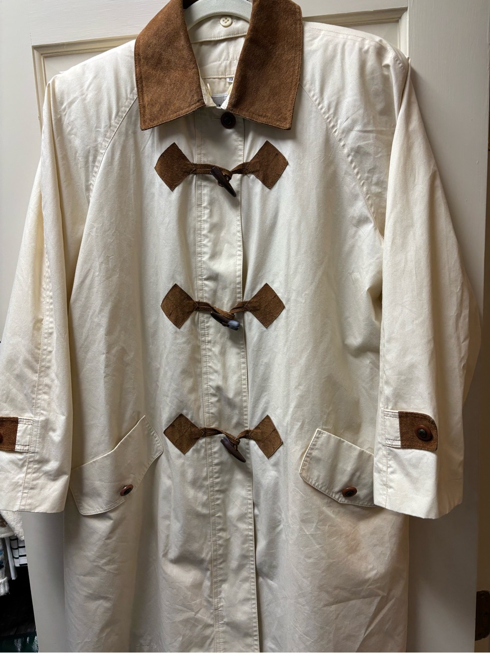 Women’s Cream RainCoat with Brown Suede Accents